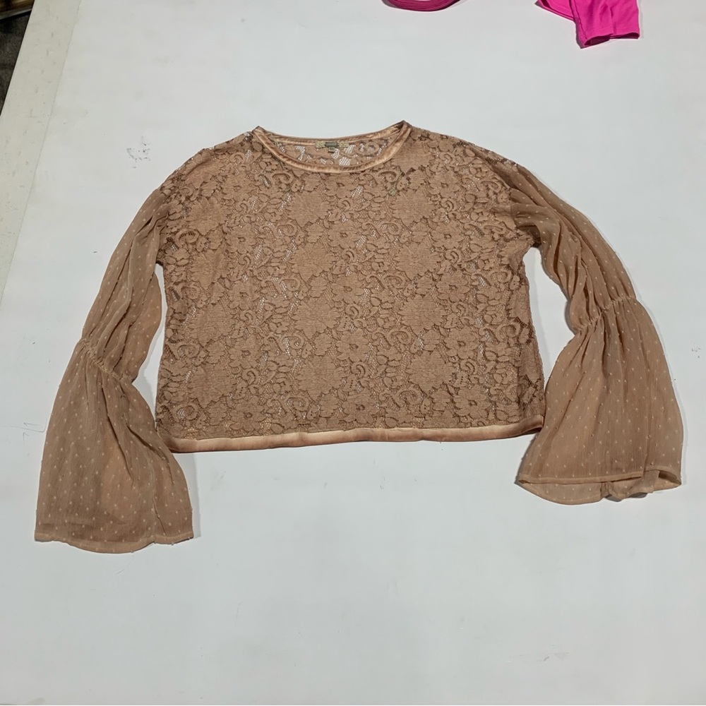 BKE Gimmicks Elegant Lace‎ Boho Chic Western Women's Top in Tan Mauve XL 2325 - Picture 7 of 15